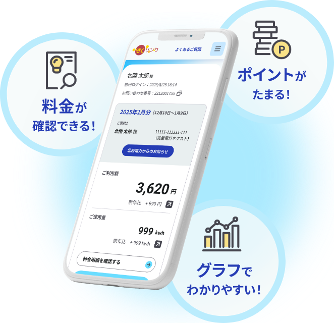 料金が確認できる！ポイントがたまる！グラフでわかりやすい！